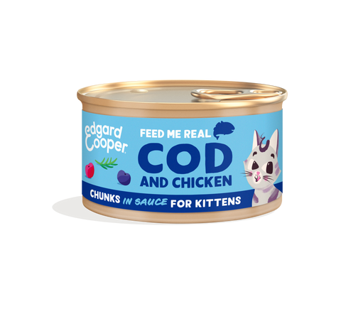 Edgard & Cooper - Bocadinhos KITTEN Bacalhau & Frango em molho delicioso para gatos jovens e gatinhos 🐟