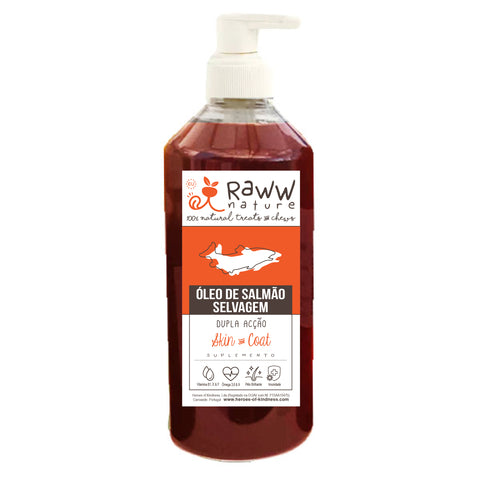 Suplemento Nutricional - Óleo Salmão Selvagem (Skin & Coat) para cão e gatos (Qualidade premium potencia Ómega 3: >17%