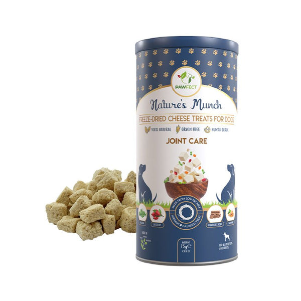 Pawfect - Snacks FRESH FREEZE DRIED - JOINT CARE - Cheese, Turmeric, Rosehip, Alfalfa & licorice root (Melhora articulações e dores)