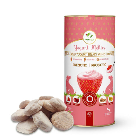 Pawfect - Snacks FRESH FREEZE DRIED PRE & PROBIOTIC Yogurt Melties Strawberry with Apple, Papaya & Burdock Root 🥛🍓  (Immunity & Health Gut)