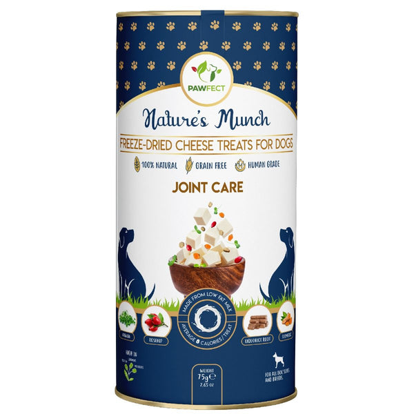 Pawfect - Snacks FRESH FREEZE DRIED - JOINT CARE - Cheese, Turmeric, Rosehip, Alfalfa & licorice root (Melhora articulações e dores)