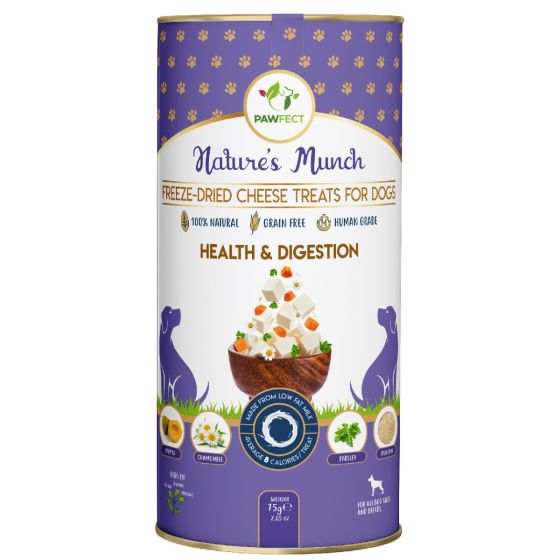 Pawfect - Snacks FRESH FREEZE DRIED - DIGESTION - Queijo, Papaia, Camomila, Salsa e Psyllium (Probiótico natural: Anti Cólicas e sem Gases)