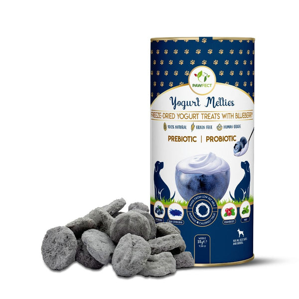 Pawfect - Snacks FRESH FREEZE DRIED PRE & PROBIOTIC Yogurt Melties Blueberry with Blue Spirulina, Cranberries & Mint 🥛🫐 (Immunity & Health Gut)