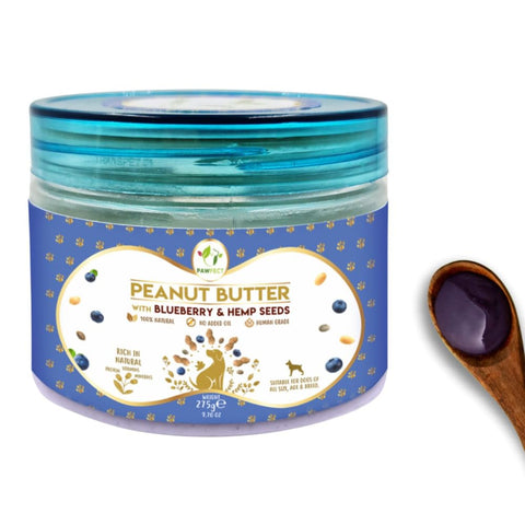 Pawfect - Mantequilla de cacahuete 100% natural con arándanos y semillas de cáñamo (mezcla de superalimentos)