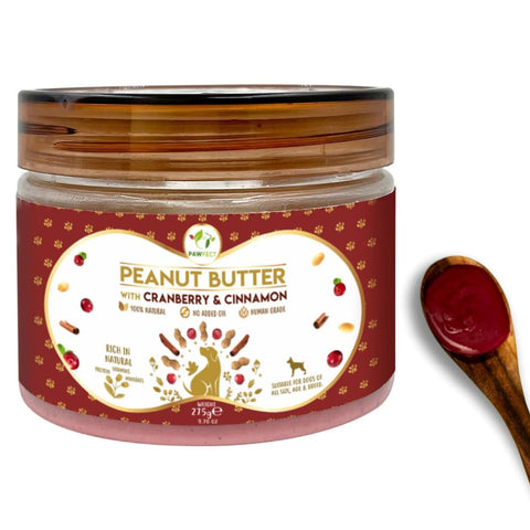 Pawfect - Mantequilla de Cacahuete 100% Natural con Arándanos Rojos y Canela (Mezcla de Superalimentos) Fuente de Vitaminas y Aceites Esenciales