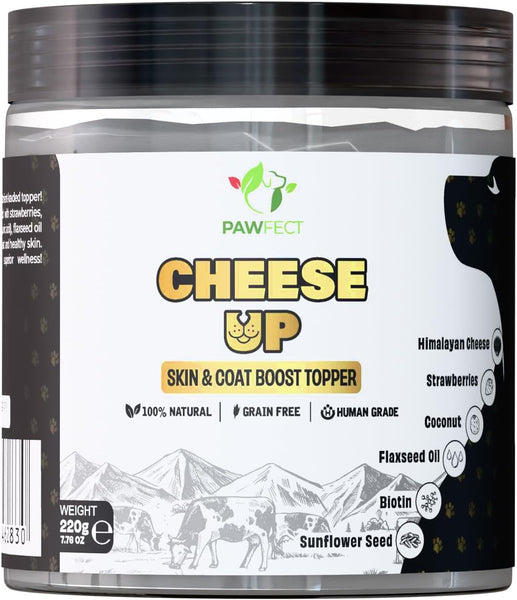 Pawfect - CHEESE-UP Cottage Cheese Powder | Daily Topper for Dogs| Blend for Skin & Coat Boost| 100% Natural | Enriched with Coconut, Biotin, Sunflower & Flaxseed Oil| Rich in Protein, Vitamins & Minerals (220g)