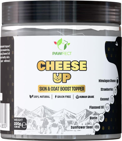 Pawfect - CHEESE-UP Cottage Cheese Powder | Daily Topper for Dogs| Blend for Skin & Coat Boost| 100% Natural | Enriched with Coconut, Biotin, Sunflower & Flaxseed Oil| Rich in Protein, Vitamins & Minerals (220g)