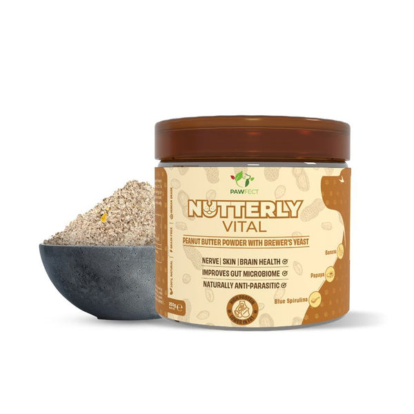 Pawfect - Delicioso Food Topping NUTTERLY VITAL Peanut Butter Powder | All Natural | Enriched with Brewer's Yeast, Banana, Papaya & Blue Spirulina | Anti Parasitic | Improves Gut Microbiome, Skin, Nerve & Brain Health (250g)