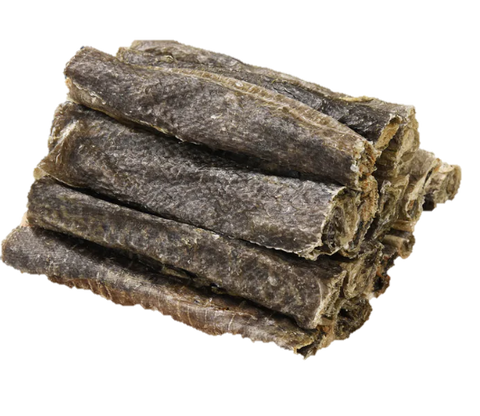 Cod Skin (Pele Bacalhau)🐠(sem sal) (A pele áspera e rugosa ajuda na lavagem dentes e gengivas. Rico em Óleo bacalhau)