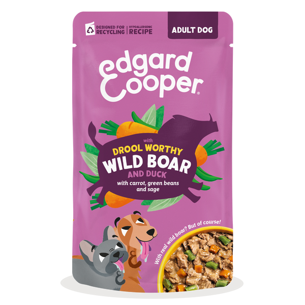 Edgard & Cooper - Estufado JAVALI  & PATO com cenoura, feijão verde e sálvia em molho delicioso para cão (contém prebióticos, protetores articulares, fibra suave e óleo salmão)