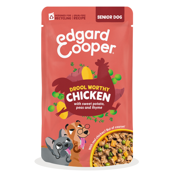 Edgard & Cooper - Estufado GALINHA com batata doce, ervilhas e tomilho em molho delicioso para cães SENIORES (contém prebióticos, protetores articulares, fibra suave e óleo salmão)