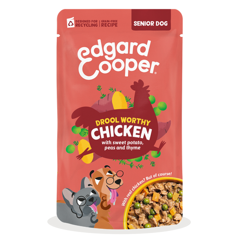 Edgard & Cooper - Estufado GALINHA com batata doce, ervilhas e tomilho em molho delicioso para cães SENIORES (contém prebióticos, protetores articulares, fibra suave e óleo salmão)