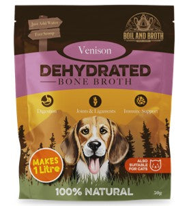 CALDO OSSOS DESIDRATADO - VEADO em pó concentrado (100% natural, desidratado) (Fonte Colagénio, reforça articulações, melhor pele e pelo e aumenta defesas fortes) +30 DOSES