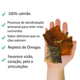 Tiras ÓMEGA Pele Salmão com pedaços extra de carne salmão 🐠 Muito ricas em Ómegas 3 e 6! Puro óleo de salmão