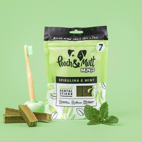 Sticks Dental SUPERFOOD MINI - Spirulina & Hortelã - (Ação Dupla: Dental & Imunidade) para cães pequenos e médios🍃