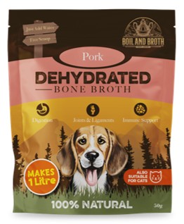 CALDO OSSOS DESIDRATADO - PORCO em pó concentrado (100% natural, desidratado) (Fonte Colagénio, reforça articulações, melhor pele e pelo e aumenta defesas fortes) +30 DOSES (NOVO Tamanho)