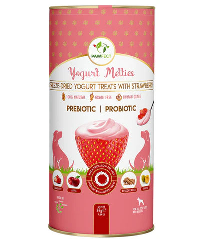 Pawfect - Yogurt Melties Pre & probióticos 🥛🍓- Morangos, maçã, raiz bardana e papaya