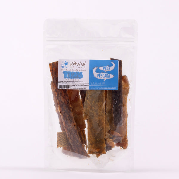 Tiras Crocantes Pele Pescada Negra 🐠  Dose Ómega 3 natural: Pelo & Pele Saudável. Puro óleo peixe!