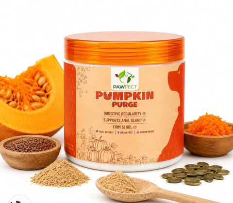 Pawfect - Delicioso Food Topping PUMPKIN PURGE Pumpkin Powder | 100% Natural | Enriched with Apple Pectin, Pumpkin seeds & Flaxseeds, Pre & Pro Biotics | Digestive Regularity | Firm Stool | Supports Anal Gland  (250g)