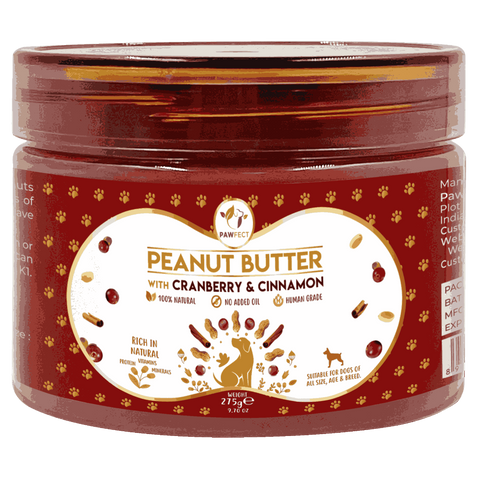 Pawfect - Peanut Butter 100% Natural with Cranberries & Cinnamon (Blend Superfoods) Fonte de Vitaminas e Óleos essenciaIs